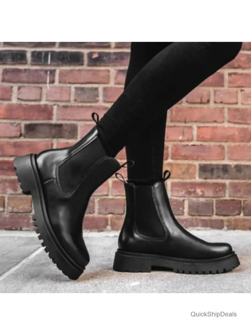 Leather Platform Chelsea Boots Women's Ankle Boots Lug Sole Pull-On